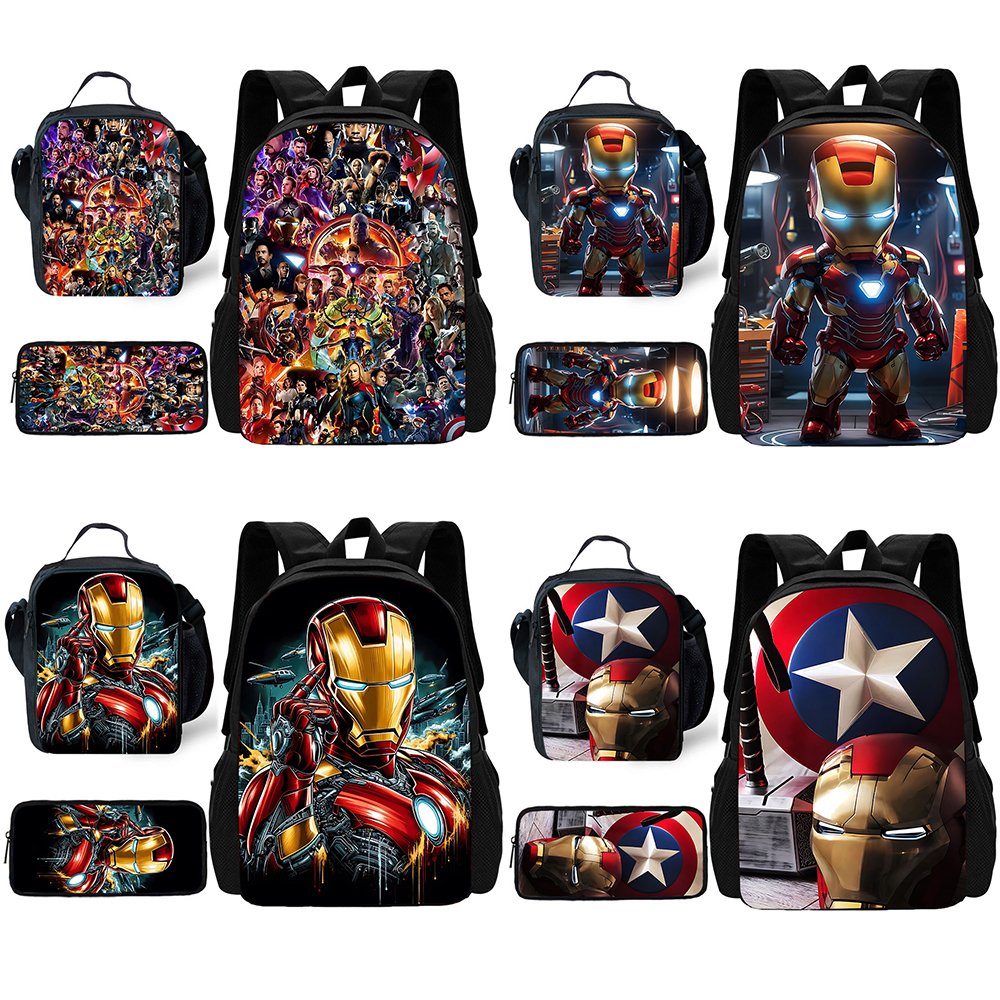 Mochila escolar para niños, superhéroe, hierros, hombre, con bolsas para el almuerzo, bolsas para lápices, mochilas escolares para niños y niñas, el mejor regalo