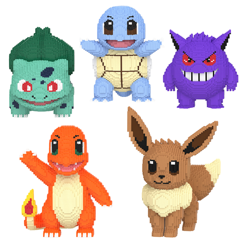 Mainan Figur Mini Bata Koneksi Perakitan Model 3D Pokemon Pikachu Building Block Bulbasaur Charmander untuk Dekorasi Rumah