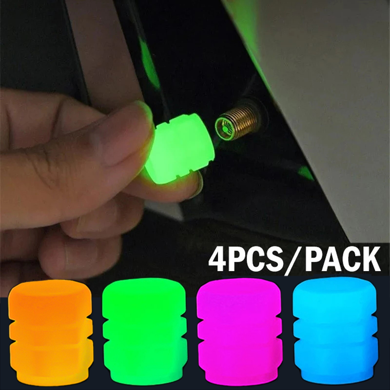 Bouchons de Valve de pneu de voiture lumineux, 1/4 pièces, couvre-tige de jante de roue, anti-poussière, étanche pour automobile, moto, vélo, brille dans la nuit