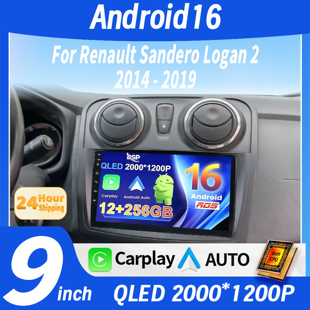 Android 16 Carplay Auto For Renault Logan 2 Sandero 2 2012 - 2016 2017 2018 2019 Car Radio Multimedia Player Stereo GPS WIFI DPS