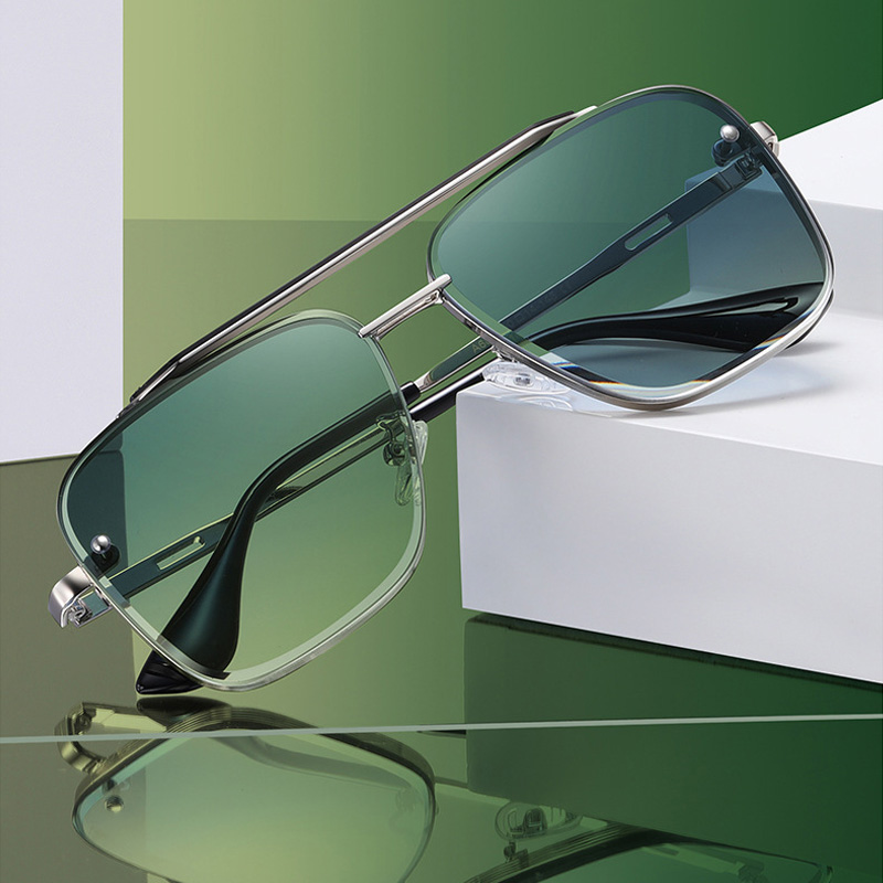 Gafas de Sol con Degradado de Color, Montura Metálica Grande para Hombre y Mujer