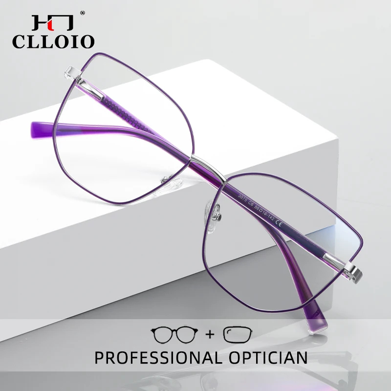 CLLOIO Fashion Women Large Frame Reading Glasses Anti Blue Ray Computer Glasses Myopia Hyperopia Prescription Optical Eyeglasses