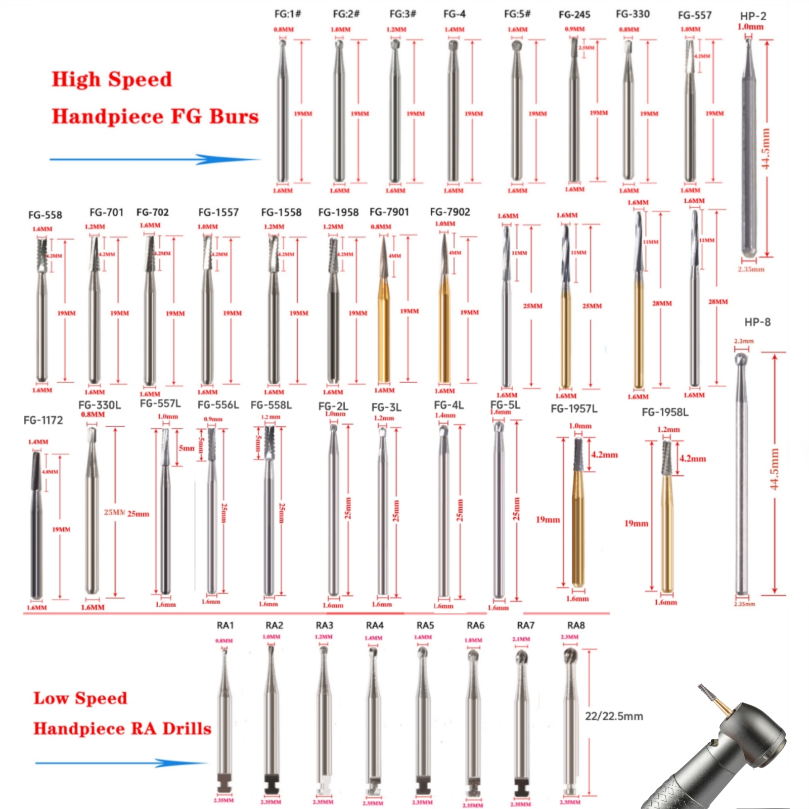 1 แพ็คทันตกรรมทังสเตนคาร์ไบด์เหล็ก Burs FG/Endo/FGXL/RA สําหรับ Handpiece ความเร็วสูง/ต่ําเหล็กทังสเตนทันตแพทย์ Lab & Clinic ใช้