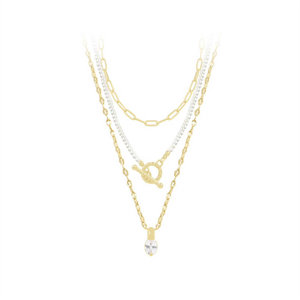 Collar en capas de hilo de perlas de pavimentación de circón ovalado de Color dorado clásico para mujer y niña, joyería elegante informal, recién llegados