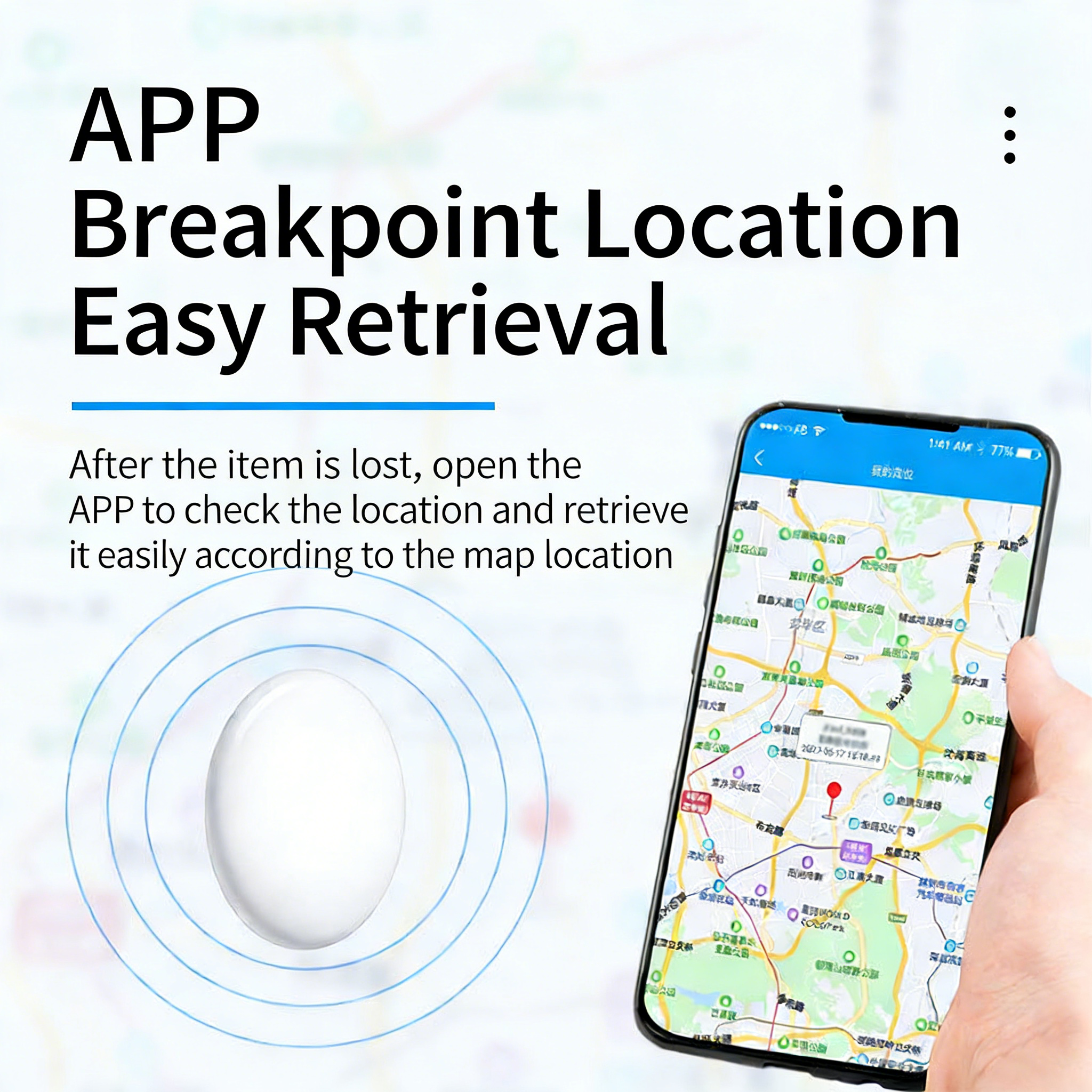 Intelligenter Bluetooth GPS Anti-Verlust-Tracker mit Soundortung, Nachrichtenerinnerung und Alarm für Schlüssel, Geldbörsen, Haustiere, kompatibel mit iOS und Android.