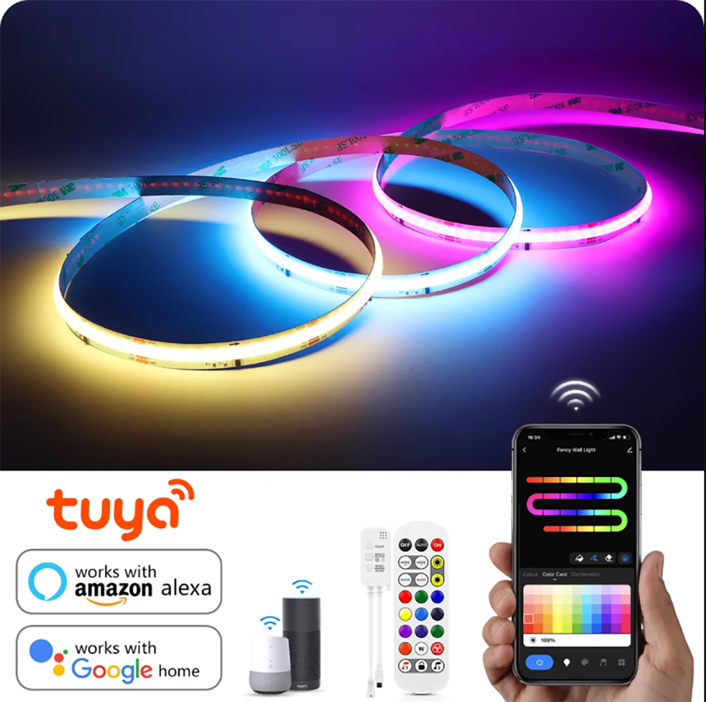 Bande LED WS2811 Tuya WiFi COB RGBIC RGB, avec télécommande RF, synchronisation de la musique, couleur de rêve, plafond de salle de fête, décoration de noël, 12v