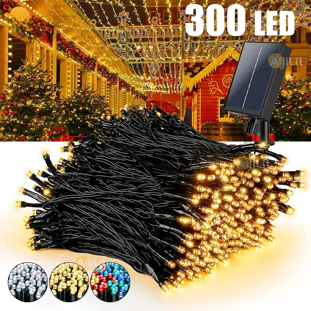 LED chaîne solaire fée extérieure jardin lampe étanche 2025 guirlande de noël noël fête de vacances décoration de la maison
