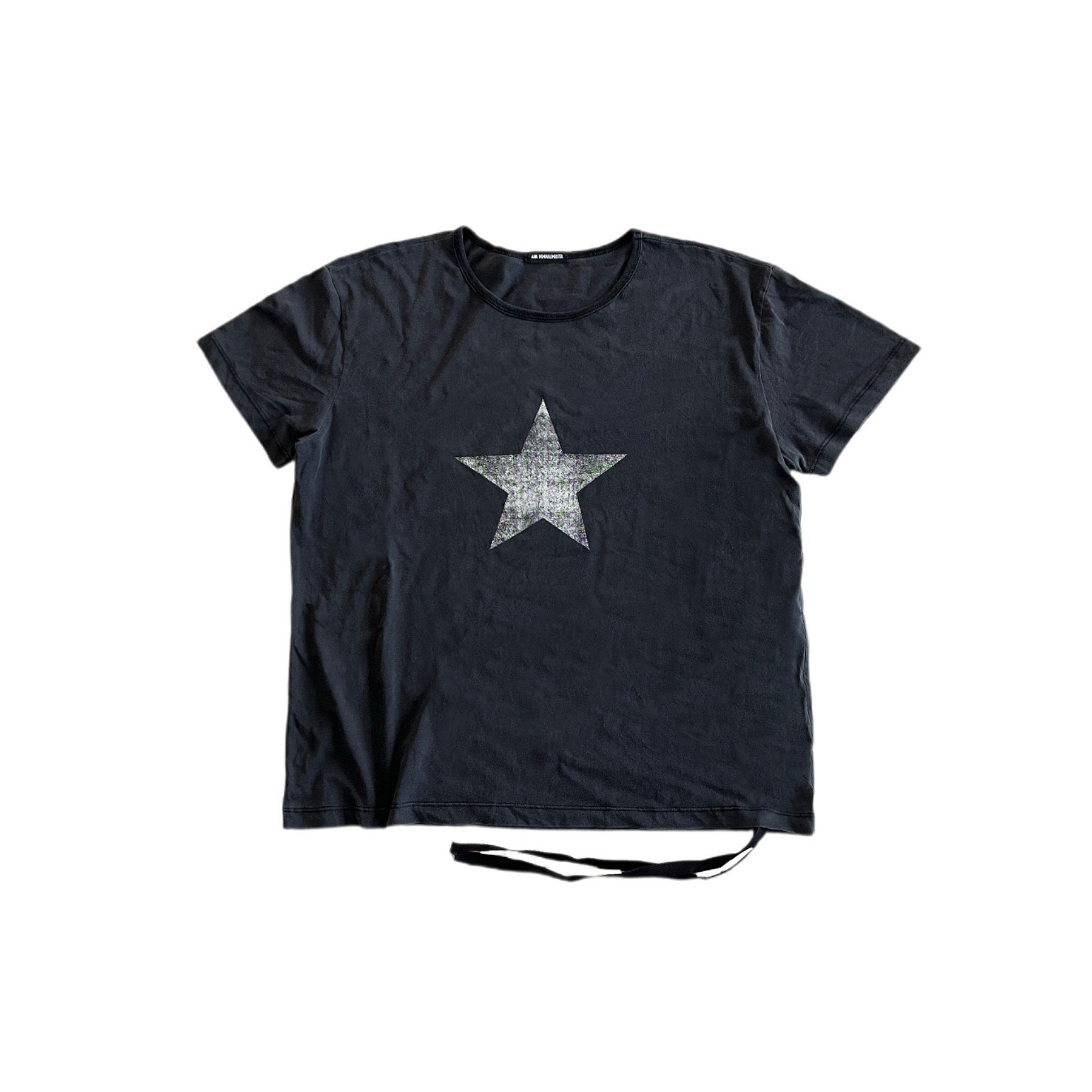Camiseta retro de manga corta Ann 26ss con estampado de pentagrama y efecto lavado desgastado
