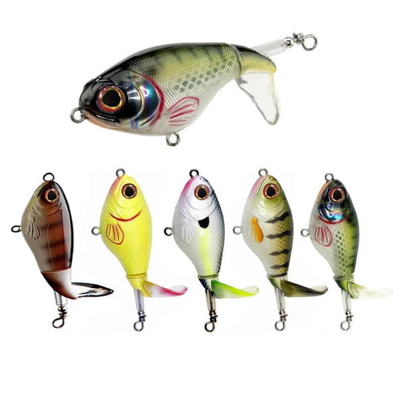 75mm/17g Przynęty wędkarskie Topwater Whopper Popper Sztuczna przynęta Twarda Plopper Miękki obrotowy ogon Przynęta wędkarska Crankbaits