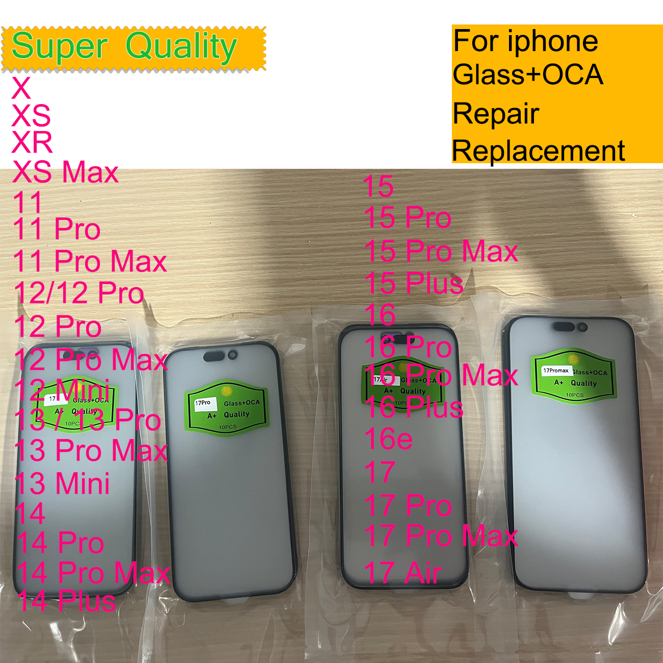 10 шт. для iphone 17 16 15 Plus 14 13 Mini 12 11 Pro Max X XS XR 16E 17 Air Touch Screen Panel Переднее внешнее стекло с OCA