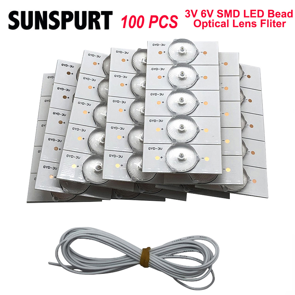 10/30/50/100 Buah 3V 6V LED Light Emitting Diode SMD LB Light Bead dengan Lensa Optik Fliter untuk Perbaikan TV LED 32-65 Kabel 2M