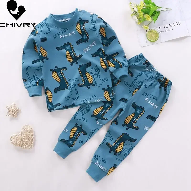 2022 Mới Trẻ Em Bé Trai Bé Gái Pyjama Bộ Hoạt Hình In Tay Dài Dễ Thương Áo Thun Áo Kèm Quần Tập Đi Cho Bé Mùa Thu Đông Ngủ quần Áo