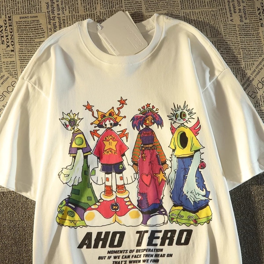 Camisetas divertidas de Anime japonés Kanji, Tops estéticos Grunge Y2K, Tops de manga corta de algodón puro, ropa Kawaii informal suelta de verano