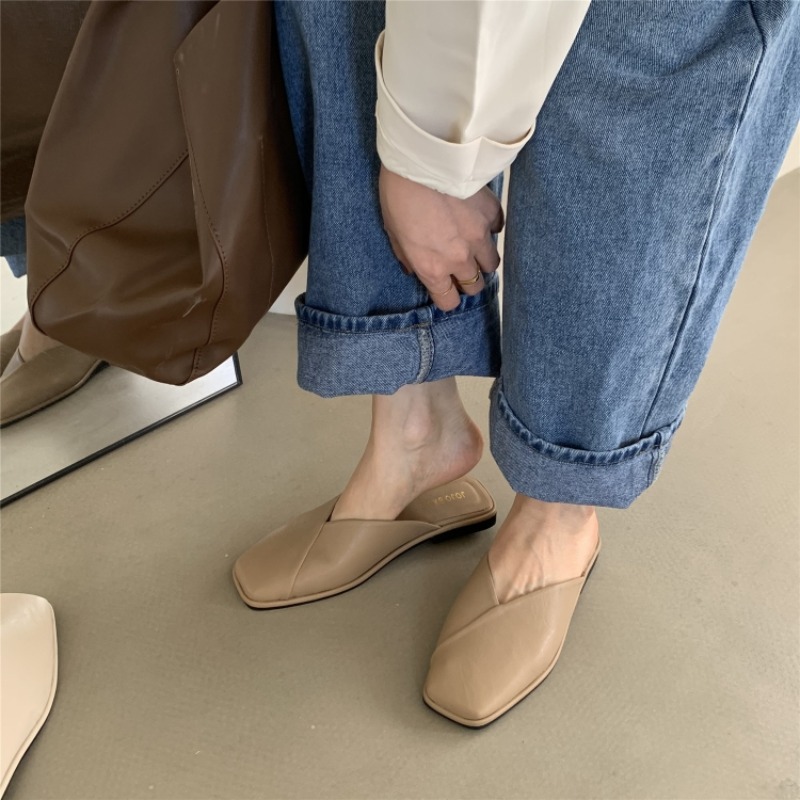 รองเท้าผู้หญิง Mules Designer Square Toe 2025 ฤดูใบไม้ร่วงสุภาพสตรีแฟชั่นรองเท้าแตะสไลด์ใหม่หญิงนอกชายหาดขนาดใหญ่ Casual Basic