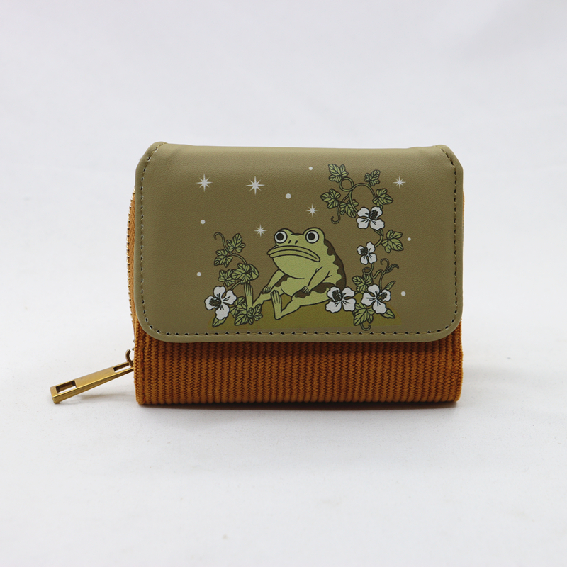 Mini portafoglio con patta a forma di rana da parete sopra il giardino, tasca per carte alla moda con portafoglio per studenti carino Kawai Cartoon