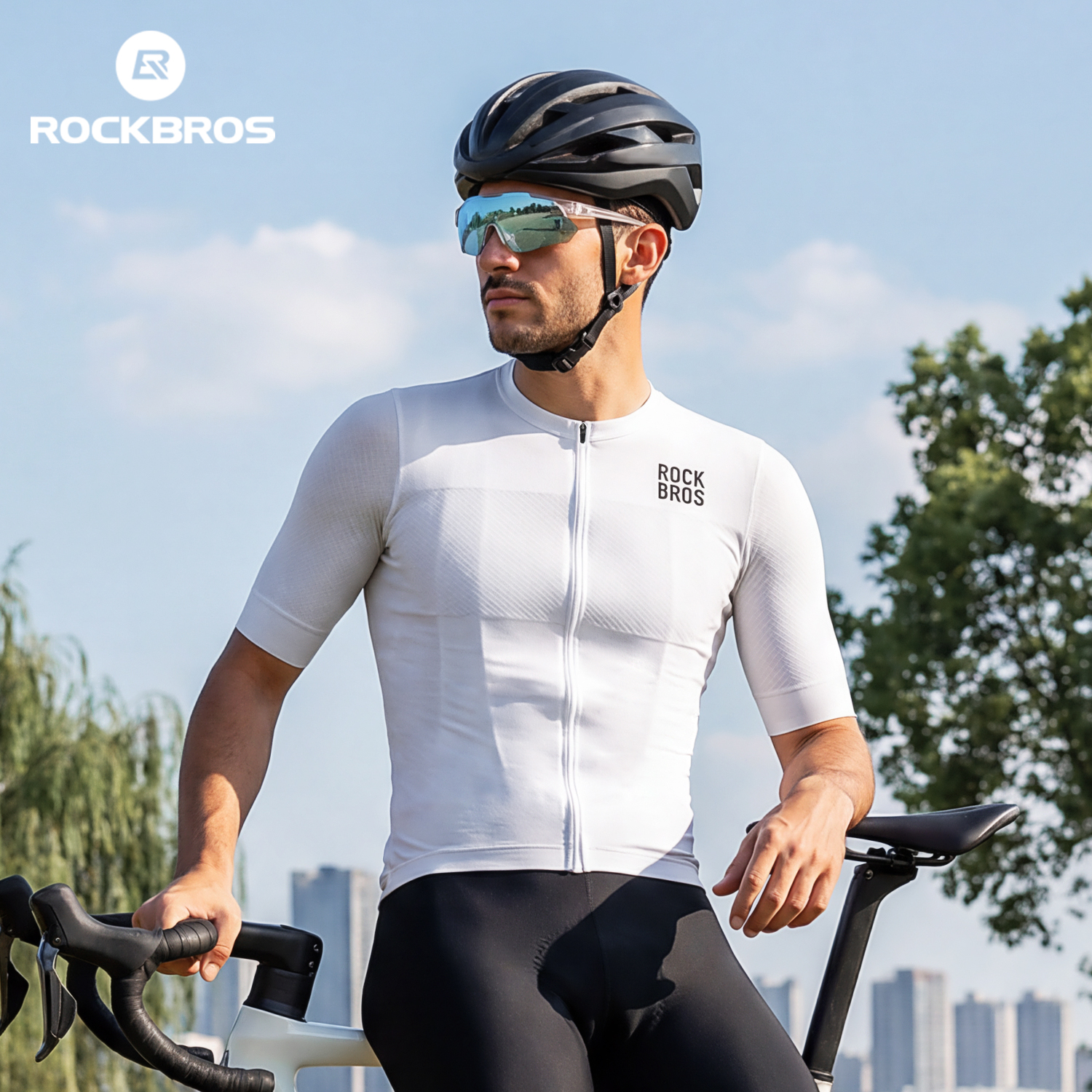 ROCKBROS Heren Fietsjersey Ademend Slim-Fit Korte Mouwen Jersey Vochtregulerend Snel Droogende Sportkleding Buitenkleding