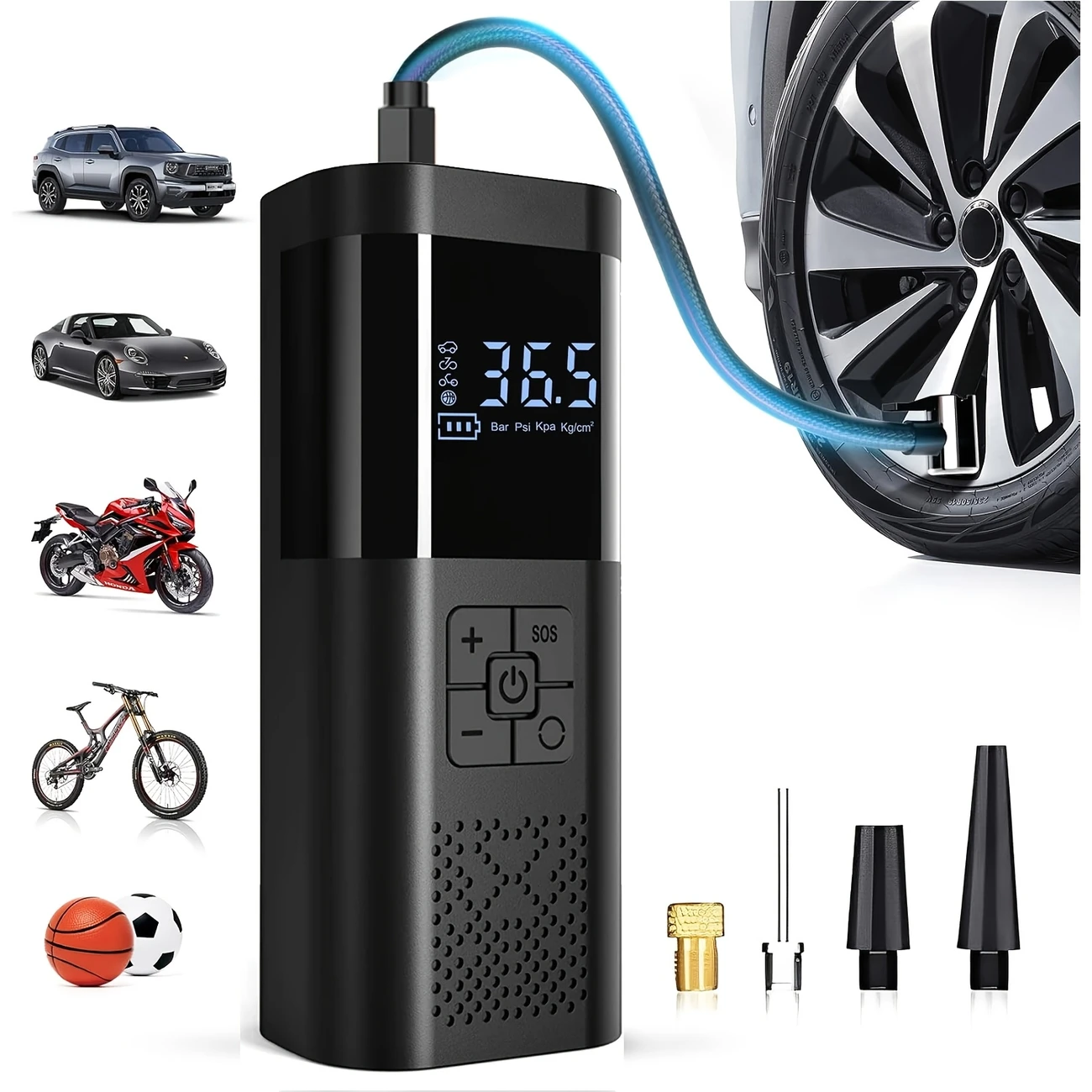 Compresseur d'air portatif de voiture 3X plus rapide 150PSI pompe de gonflage de pneu sans fil avec jauge numérique pour la pompe à air de vélo de moto de voiture