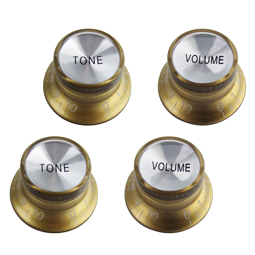 FLEOR 4pcs 2T2V VINTAGE LP กีตาร์ Volume TONE Control Knobs 18-Splines อลูมิเนียม TOP อะไหล่กีตาร์ไฟฟ้า