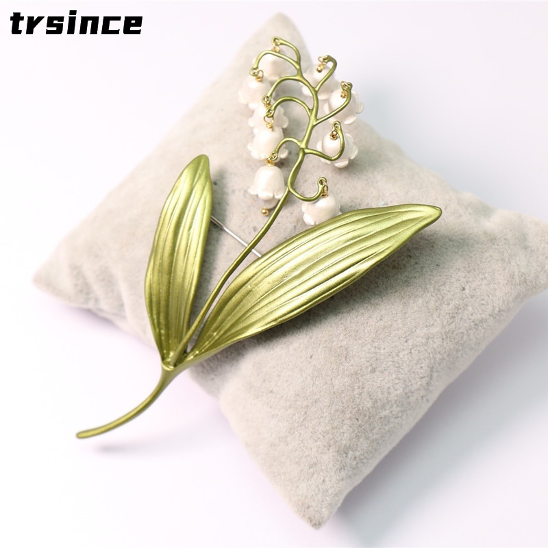 Broche de perlas de lirio del valle, accesorios de joyería de plantas de hoja verde, temperamento de estilo Pastoral, nuevo diseñador