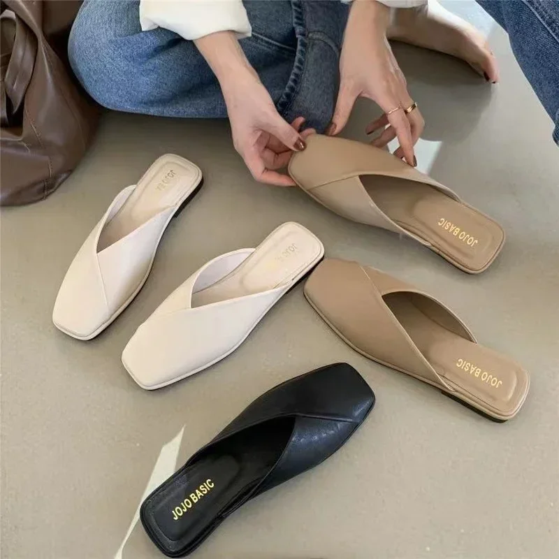 2024 Sandalen Vrouwen Slippers Vrouwen Mode Platte Casual Muiltjes Vierkante Neus Sandalen Vrouwen Platte Outdoor Walking Glijbanen Zapatillas