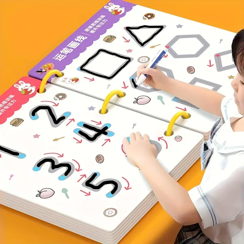 Cuaderno de ejercicios reutilizable de 36 páginas: 2 bolígrafos + borrador, pegatinas borrables para dibujo y control de niños, regalo de Año Nuevo y Navidad