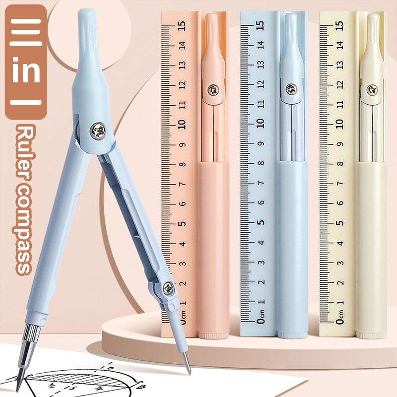 Ensemble de géométrie de boussole 3 en 1 avec crayon à règle, outil de géométrie mathématique, multifonctionnel, école, dessin, boussole