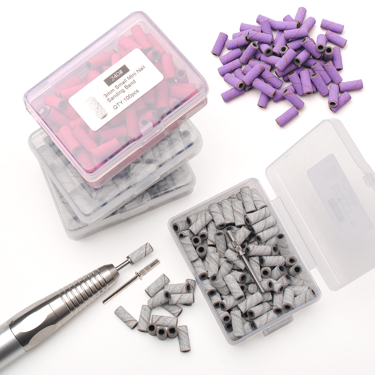 100pcs 3.1mm Mini Sanding Bands Kits Nail Drill Bits Mandrel Sets Electric Manicure Accessories Tool Dead Skin Remover