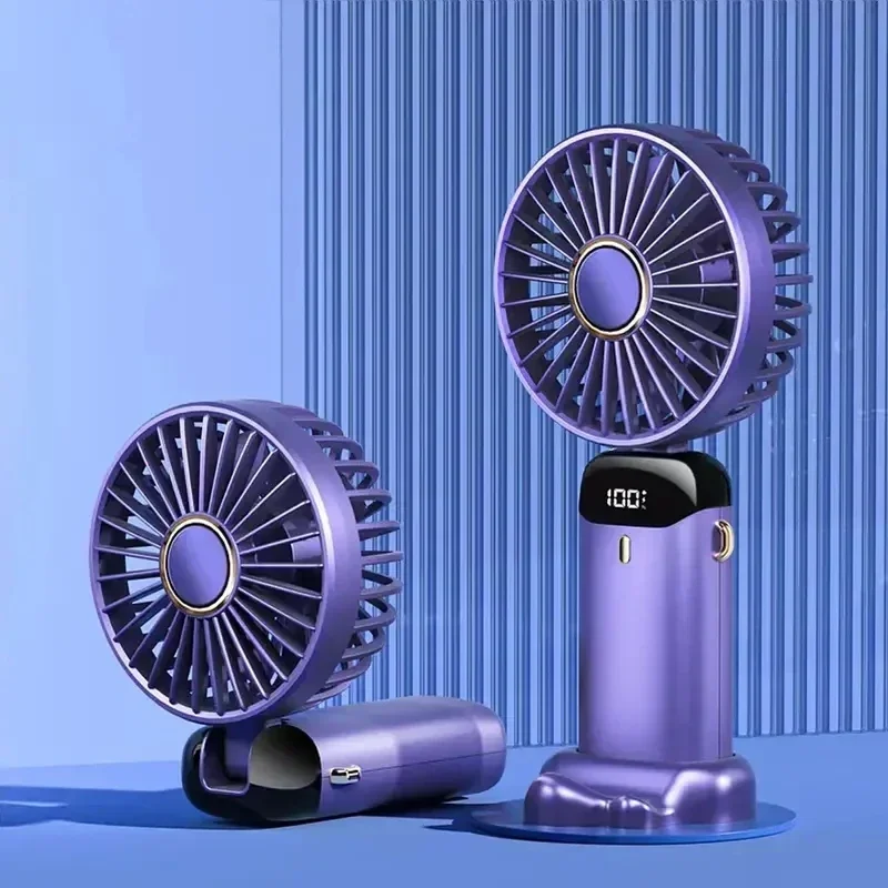 Ventilador Portátil de Mano Recargable con Pantalla LED Digital 90 ° Ventilador Recargable Ajustable, 5 Velocidades, Mini Aromaterapia