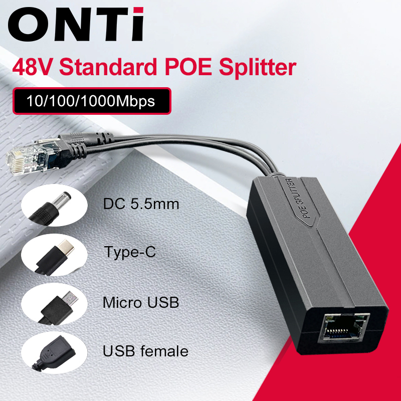 ONTi – répartiteur POE Standard 100M/1000M, 48V à 5V 12V 1,2a 2,2a, Micro USB tpye-c pour caméra IP/routeur/AP sans fil