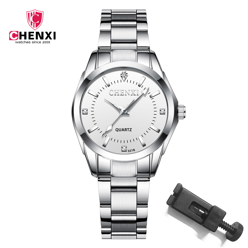 Chenxi senhoras relógio para mulheres moda prata relógio de pulso de quartzo de aço inoxidável para mulher à prova dwaterproof água relogio feminino