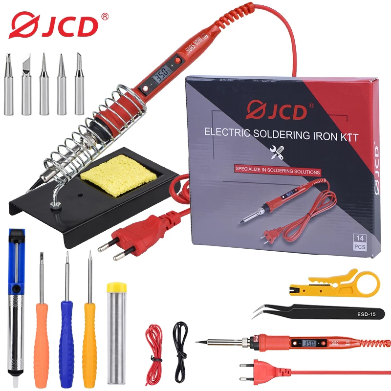 JCD-Kit de ferro de soldar com temperatura ajustável, ferramentas de solda 220V 80W lcd, dicas de soldagem, aquecedor de cerâmica, bomba para dessoldagem