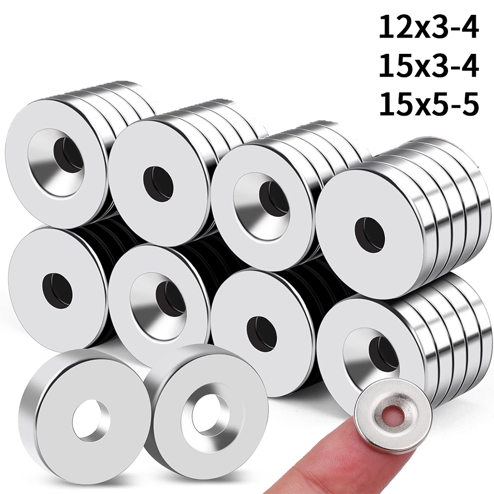 Ímã de Neodímio NdFeB Redondo Pequeno com Furo de 4mm, 12x3, 15x3, 15x5, Ímã de Geladeira Permanente de Terras Raras Potente com Parafuso M4