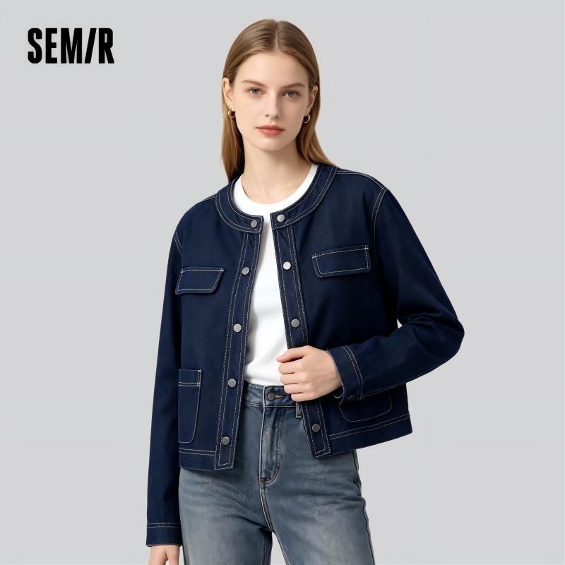 Джинсовая куртка Semir, женская осенняя короткая длина с круглым вырезом, новинка 2025, универсальная модная модная миниатюрная куртка, женская одежда