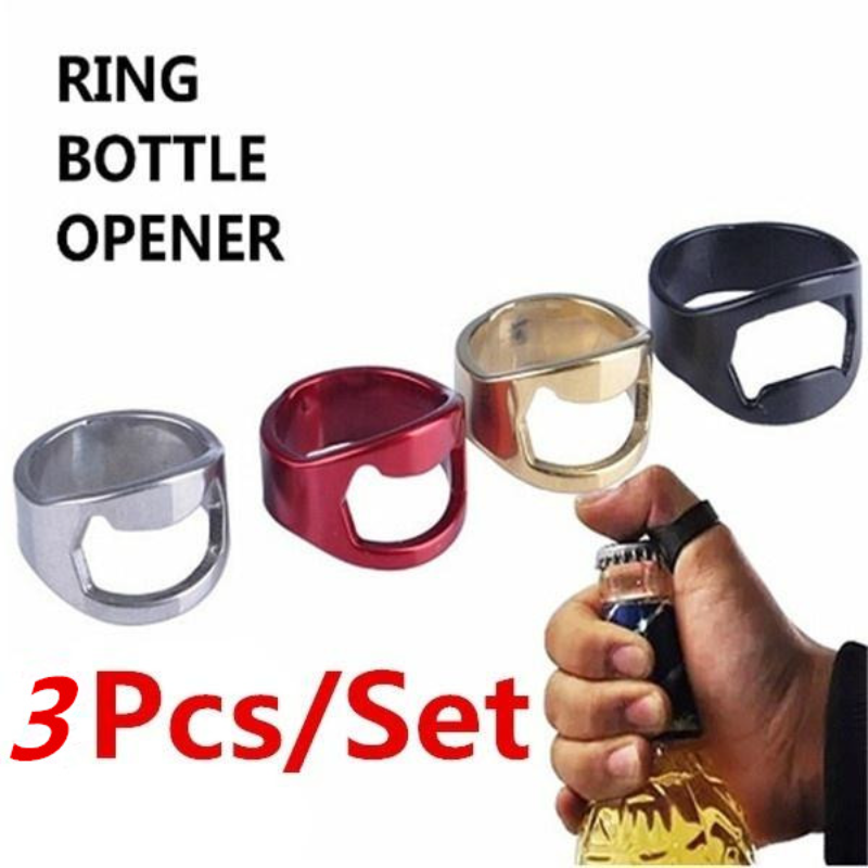 3 pièces/ensemble en acier inoxydable créatif polyvalent Cool bague ouvre-bouteille Bar outils de bière (couleur aléatoire)
