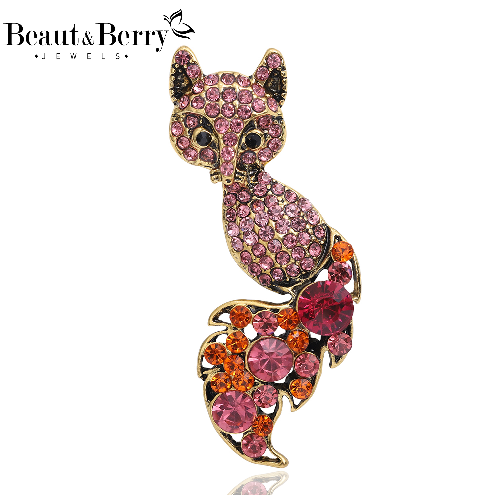 Beaut & Berry Rhinestone Fox เข็มกลัดสําหรับผู้หญิง Unisex สัตว์ Pins Casual Party อุปกรณ์เสริมของขวัญใหม่เพื่อนตกแต่ง