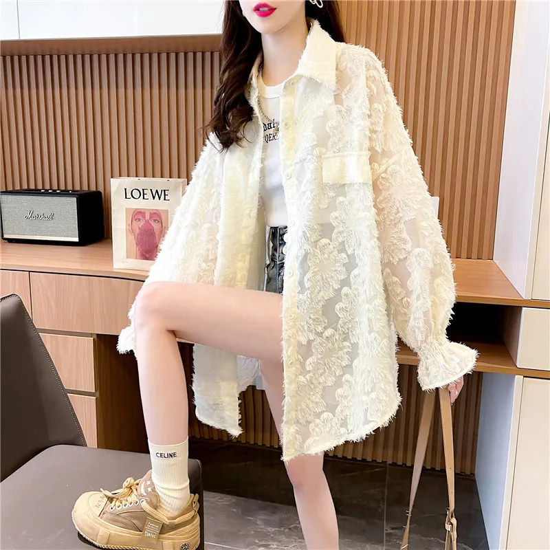 Cappotto di vestiti a prova di sole in pizzo di grandi dimensioni allentato donna nuovo capispalla sottile Anti-ultravioletto primavera estate moda giacca di protezione solare
