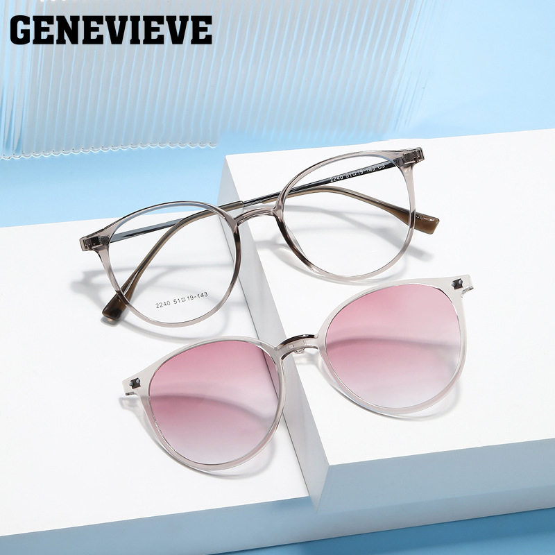 GENEVIEVE Magnetic Clip-On Eyewear Round Fashion Optical Myopia Driving Polarized Sunglasses Blue Light Protection Glasses 2240