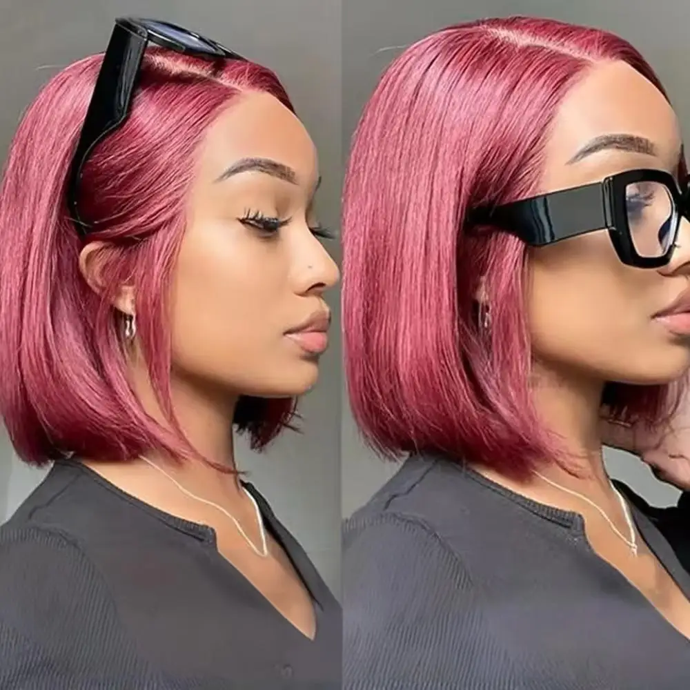 Bob 99J Burgundy Rechte Haarwerk Menselijk Haar Lace Front Pruiken 13X4 HD Transparante Lace Frontal Pruiken Bob Braziliaans Remy Haar Voor Vrouwen