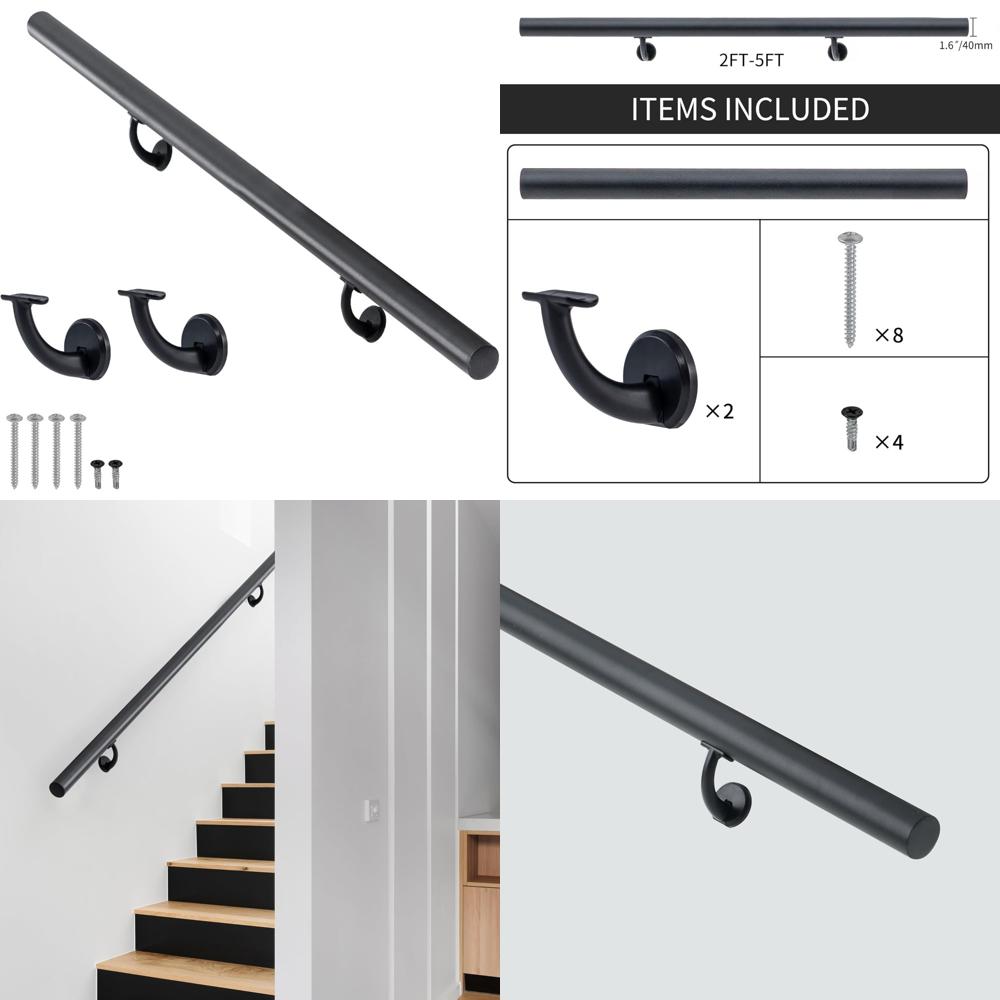 Modern 4FT Aluminum Indoor Stair Handrail Set for Deck and Slope, Wall Mounted, Zinc Alloy Brackets, Durable and Stylish Design