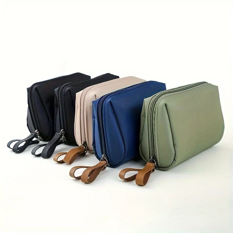 Bolsa de maquillaje portátil pequeña de color sólido, bolsa de cosméticos de viaje, organizador de almacenamiento para uso diario