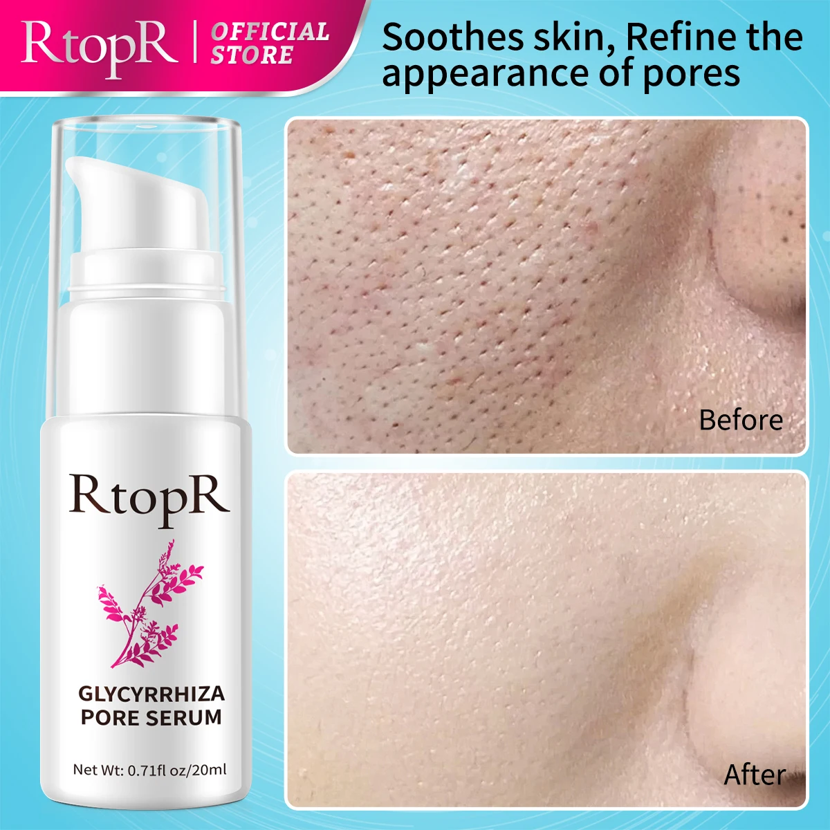 RtopR Glycyrrhiza Face Pore Repair Serum Collagen Face Anti Wrinkle Whitening Cream Oil Control Hydrating Effective Shrink Pores