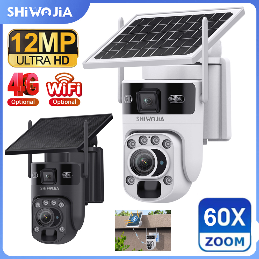 INQMEGA Cámara Solar 4G/WIFI de 12MP con Zoom Óptico 60X, Pantalla Dual, Seguridad para Exteriores, Detección Humana PIR, Visión Nocturna en Color, Aplicación UBOX