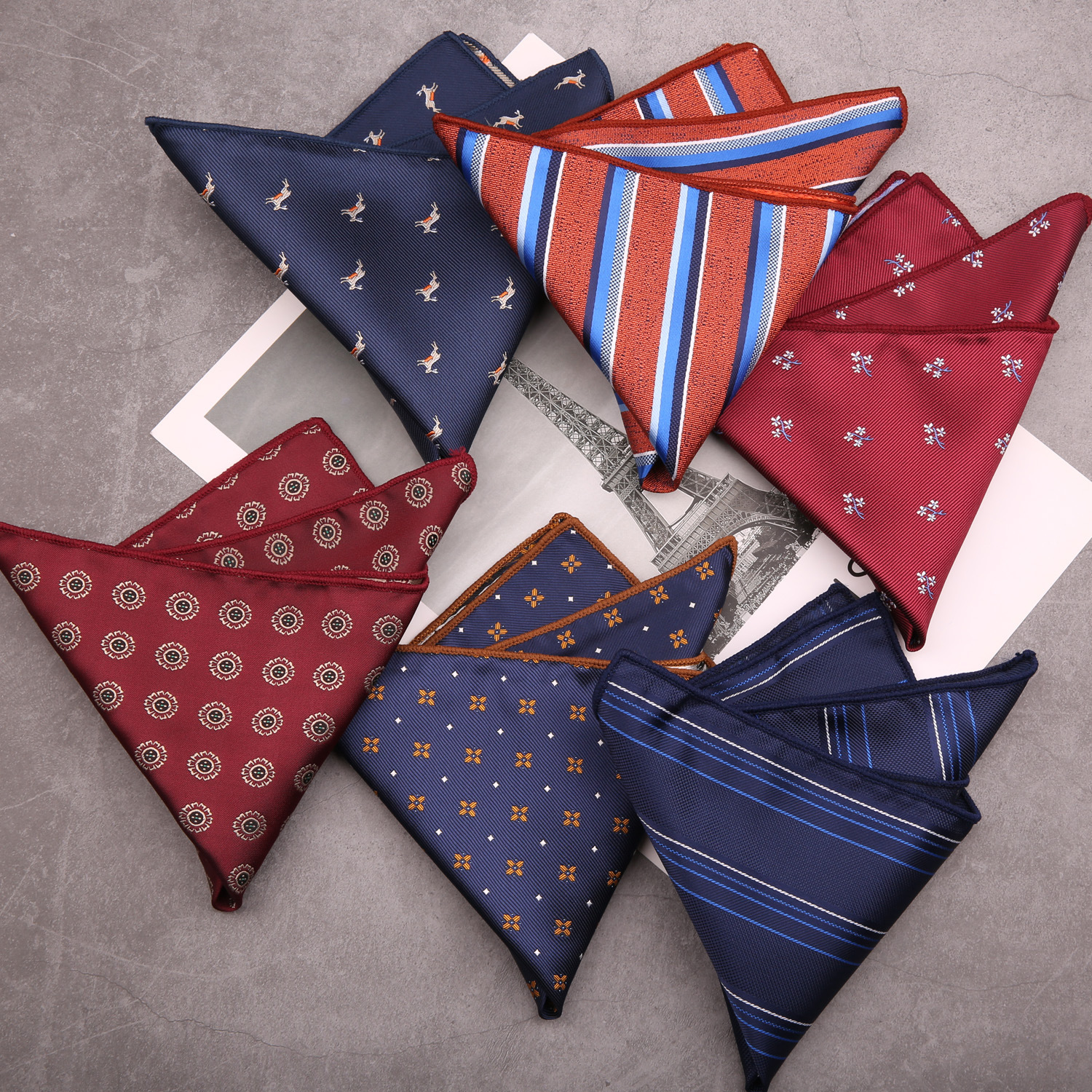 23cm terno masculino bolso quadrado poliéster azul marinho listrado lenço formal vinho vermelho floral lenço festa de casamento peito