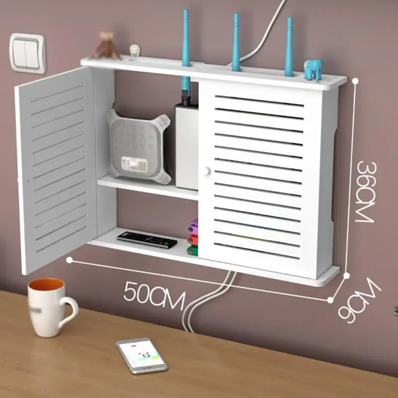 Scatole di immagazzinaggio per scaffali per router WiFi wireless di grandi dimensioni Cavo di alimentazione senza punzonatura più staffa per cavo Appeso a parete Scheda di presa Decorazioni per la casa fai da te