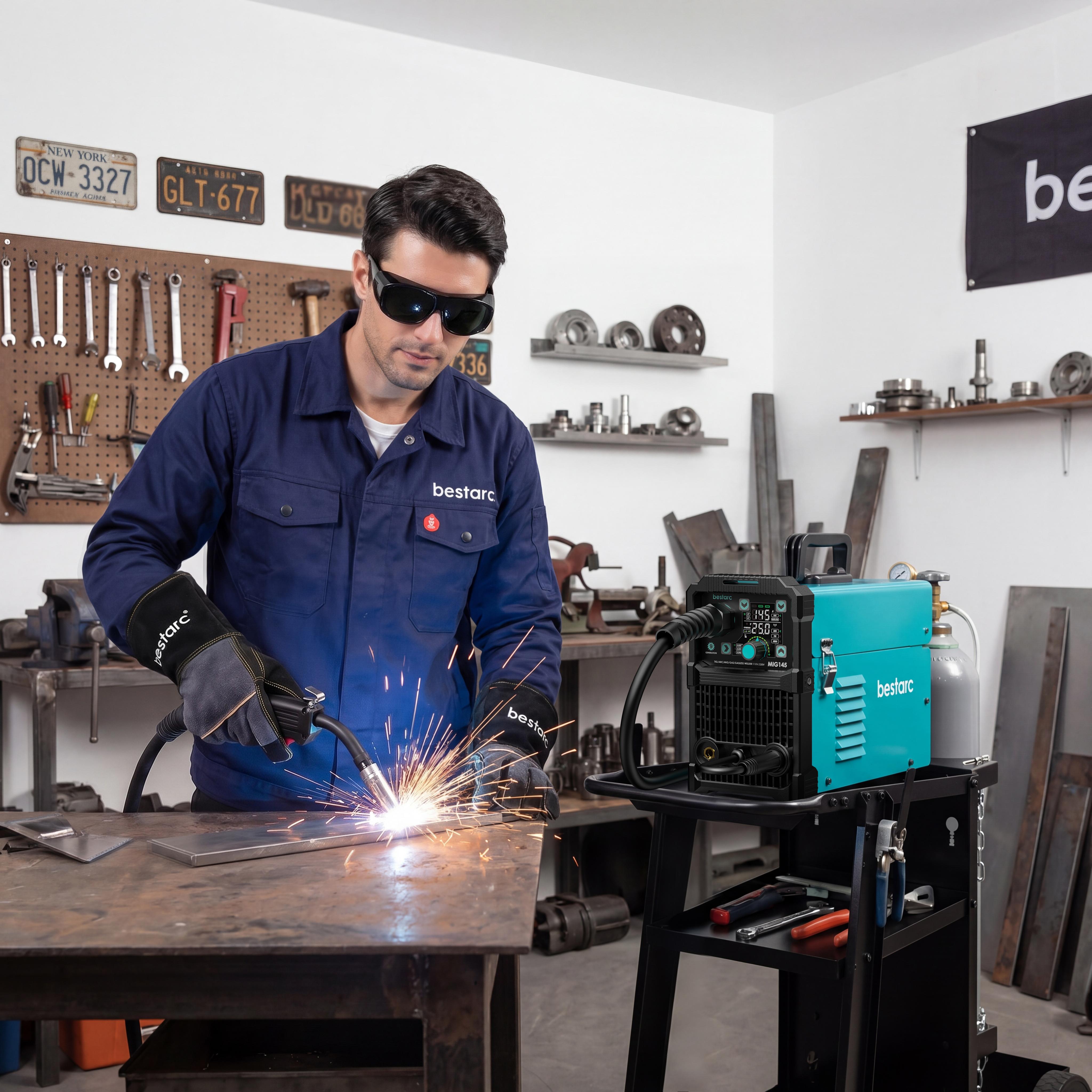 Mesin Las Bestarc MIG145 MIG 220V 145Amp 4-in-1, Gas & Tanpa Gas MIG / Lift TIG / Stick, Layar LED Digital