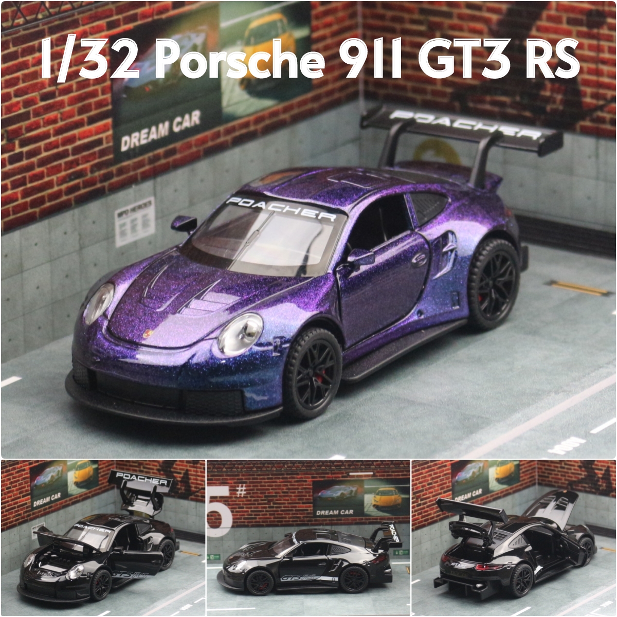 1/32 Porsche 911 GT3 RS Модель гоночного игрушечного автомобиля, литая под давлением металлическая раллийная миниатюрная коллекция звуков и света, подарок для мальчиков и детей