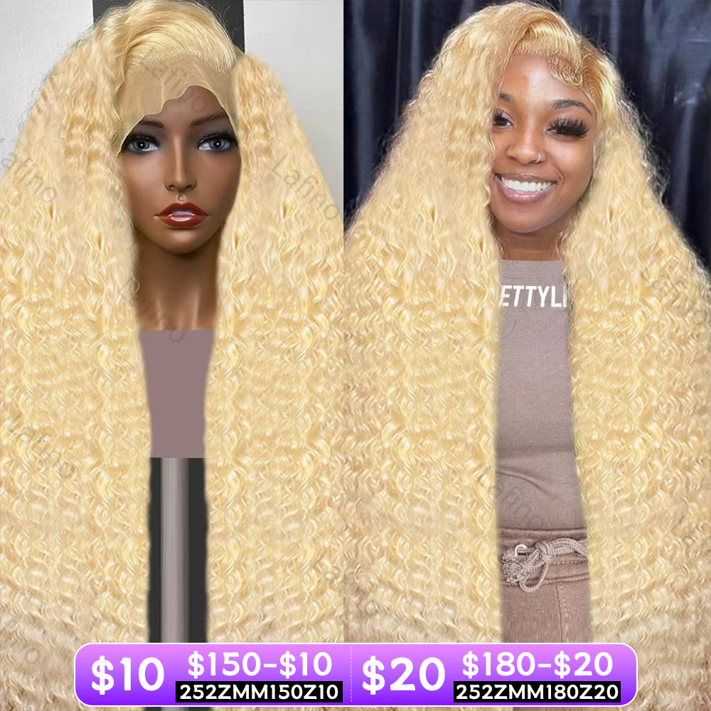 Parrucca brasiliana dei capelli umani frontali del merletto dell'onda profonda 13x6 hd per le donne 30 40 pollici 613 parrucche economiche ricce biondo miele in vendita