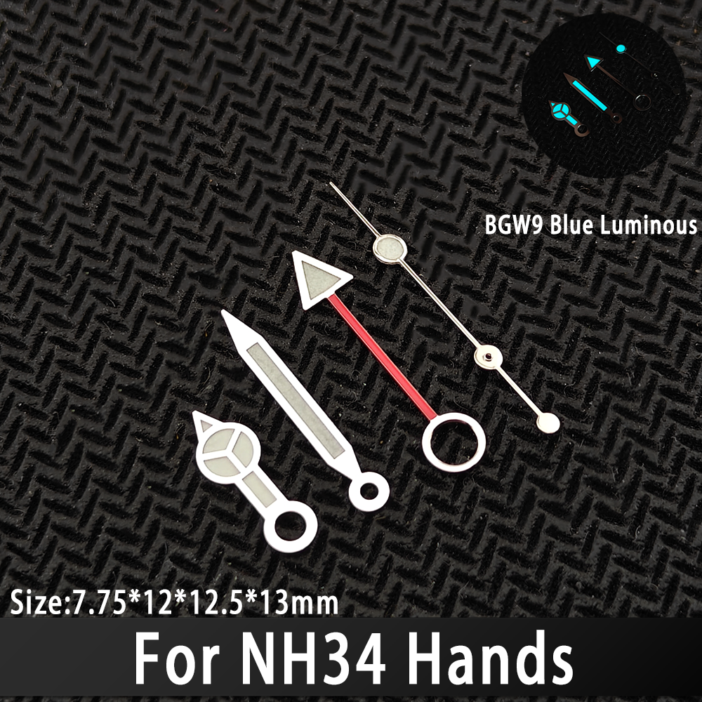 Стрелки для часов NH34 GMT, сине-зеленые, светящиеся BGW9, подходят для часов NH35, аксессуары для стрелок.