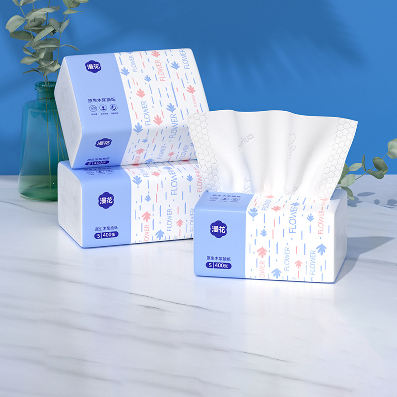Papier à fleurs diffuse, 1 paquet de 400 serviettes épaisses en papier, taille S, serviette en papier domestique, papier toilette confortable en bois pour le visage