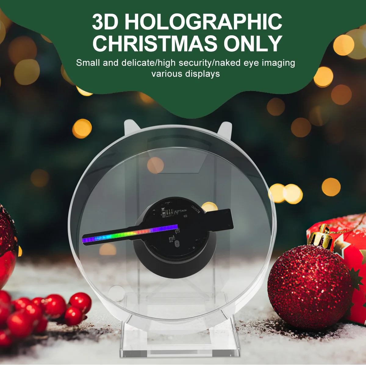 3D ホログラフィック広告ライト LED デスクトップモデルオーディオ再生付き透明カバーホログラフィックファンホリデーギフト